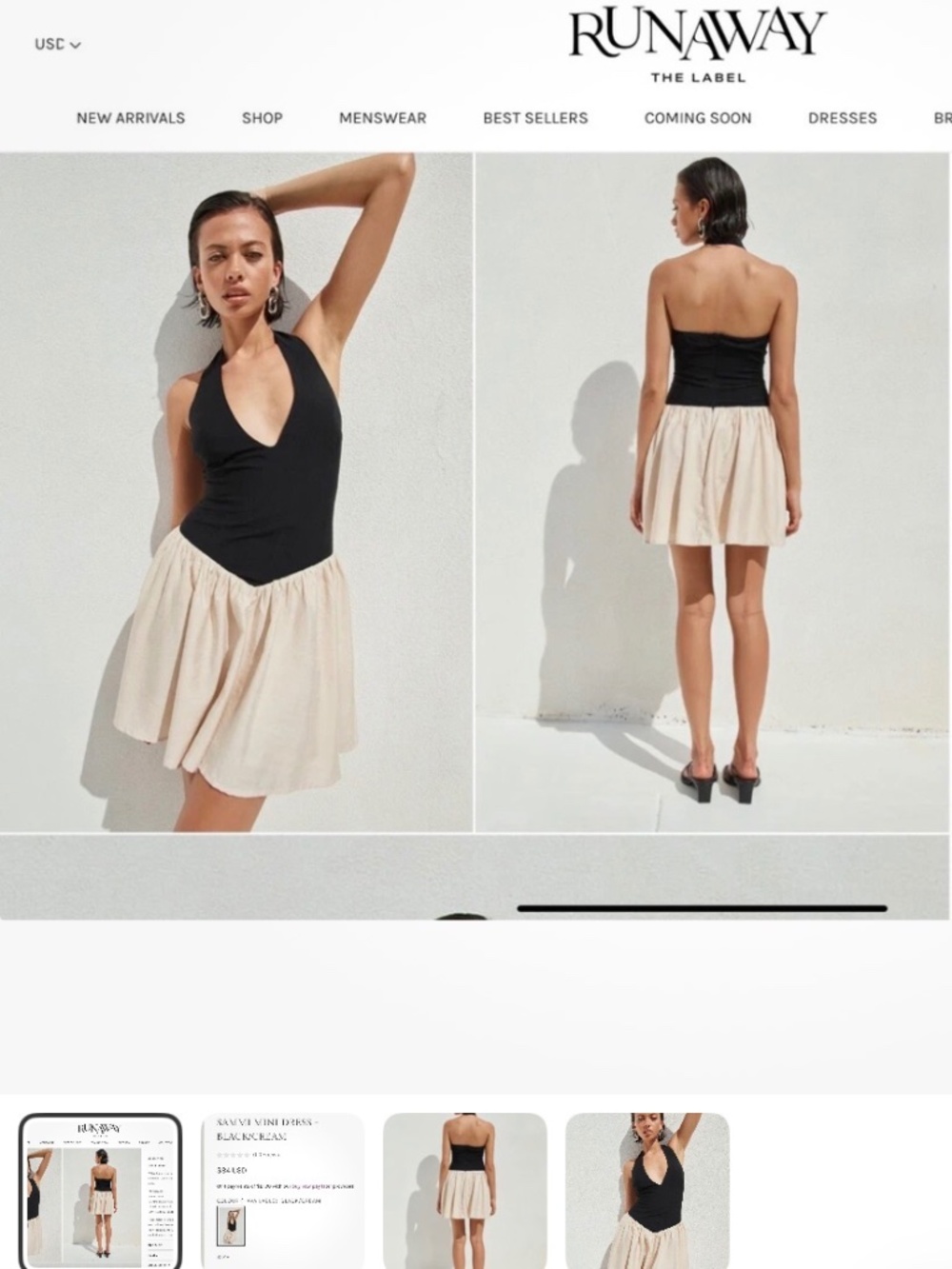 Runaway The Label - Sammi Mini Dress - Black/Cream - M-NWT